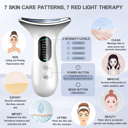 Face and Neck Massager, 7 Color Light Mode, Redlight Therapy Facial Skin Care Tools for Daily Beauty, Anti-Aging Face Massager Wand Improve, Firm, Tightening and Smooth (White)