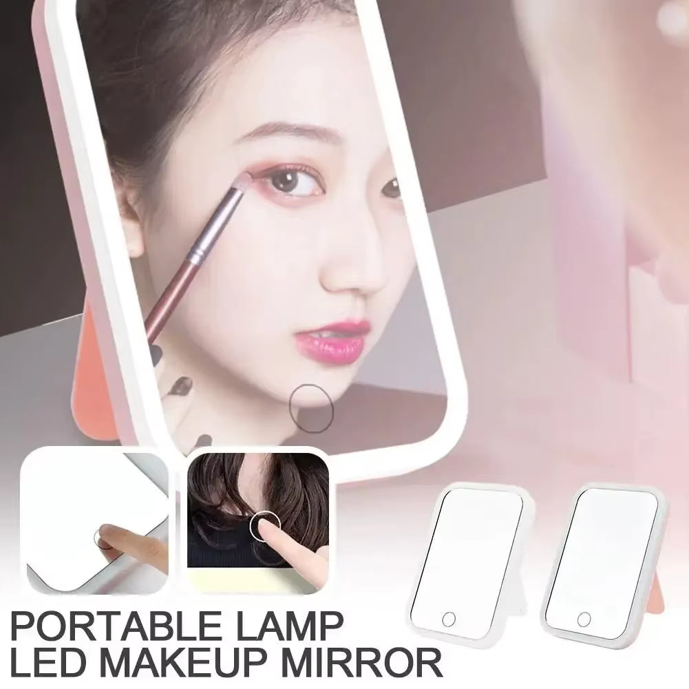 LED Portable Makeup Mirror with Light USB Rechargeable Touch Screen Dimming Makeup Mirror Ladies' Dormitory Beauty Vanity Mirror