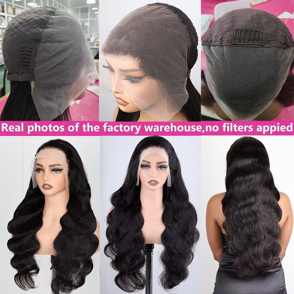 28 Inch Body Wave 13X6 Full Lace Frontal Wigs Human Hair 12A Brazilian Virgin Body Wave 13X6 HD Transparent Lace Front Wigs Human Hair Pre Plucked with Baby Hair Pre Bleached Tiny Knots