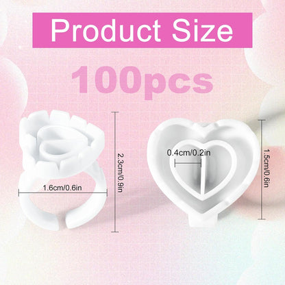 Glue Rings, 100PCS Glue Rings for Eyelash Extensions, Disposable Lash Glue Rings for Eyelash Extension Supplies, Heart Shaped Lash Glue Holder Rings for Lash Supplies