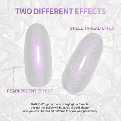 Pearl Gel Nail Polish,15Ml Clear Pearlescent Gel Polish,Purple Glitter Gel Polish Shimmer Iridescent Mermaid Nail Gel Polish Soak off LED UV Drawing Swirl Thread Effect for DIY Manicure Use