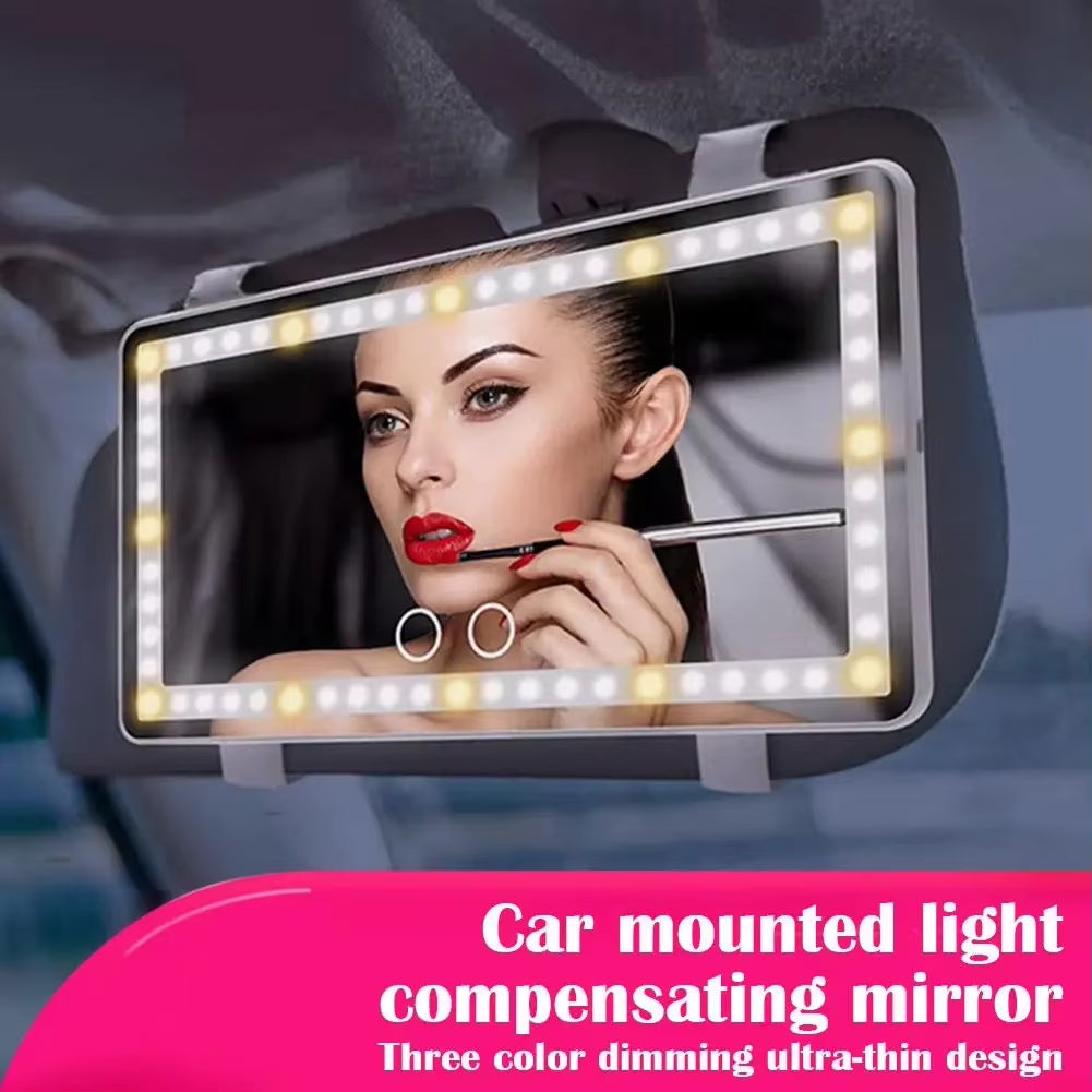 Car Sun Visor Vanity Mirror Cosmetic Mirror Rechargeable 3 Modes Makeup Mirror with Visor 60 Dimmable Clip-On Leds Light