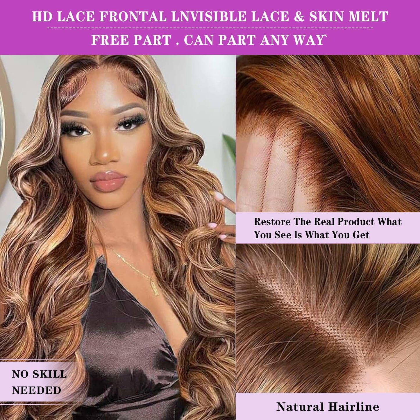 Ombre Lace Front Wig Human Hair 4/27 13X4 HD Body Wave Highlight Lace Front Wig Human Hair Pre Plucked with Baby Hair 180% Density Glueless Lace Front Wigs Human Hair 20Inch