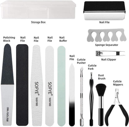 Nail File Kit  Professional Manicure Pedicure Set Nail Files and Buffers Cuticle Nipper and Pusher Emery Board Grooming Kit Perfect Manicure Kit for Women (Black)