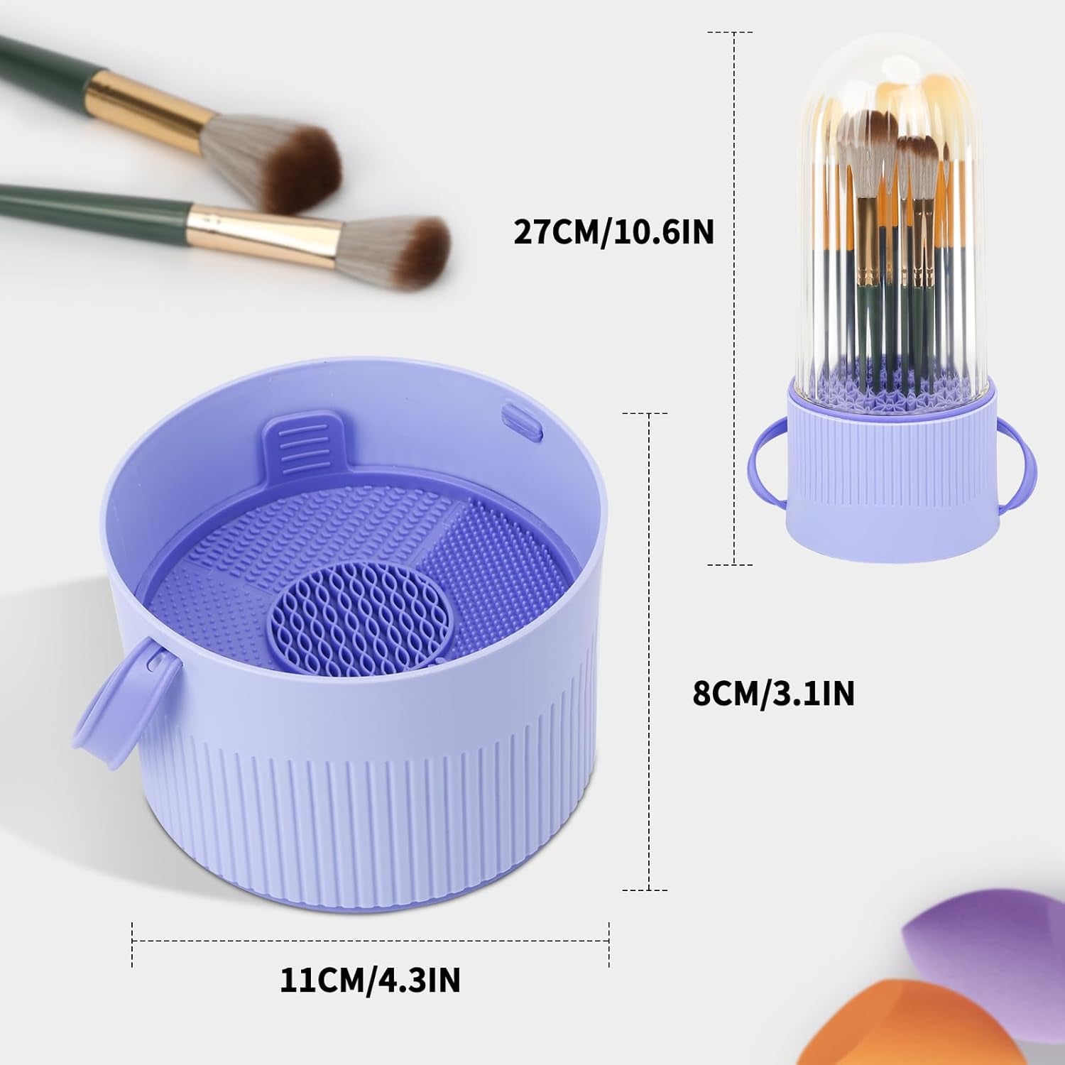 Makeup Brush Cleaner - 3 in 1 Silicone Makeup Brush Cleaner Mat, Makeup Brush Holder Organizer, Cosmetic Brush Dryer for Brushes, Powder Puffs, Sponges (Purple)