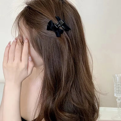 Sweet Bow Bangs Side Claw Small Hair Claw Princess Velvet Bow Hair Clip Claw Clamp Headwear Girl Women Korean Hair Styling Tools