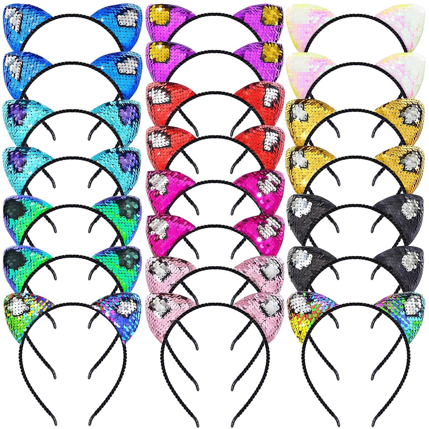 Reversible Sequin Cat Ears Headband Shiny Cat Ear Hair Hoops Cute Bling Hairband Hair Accessories for Women Girl