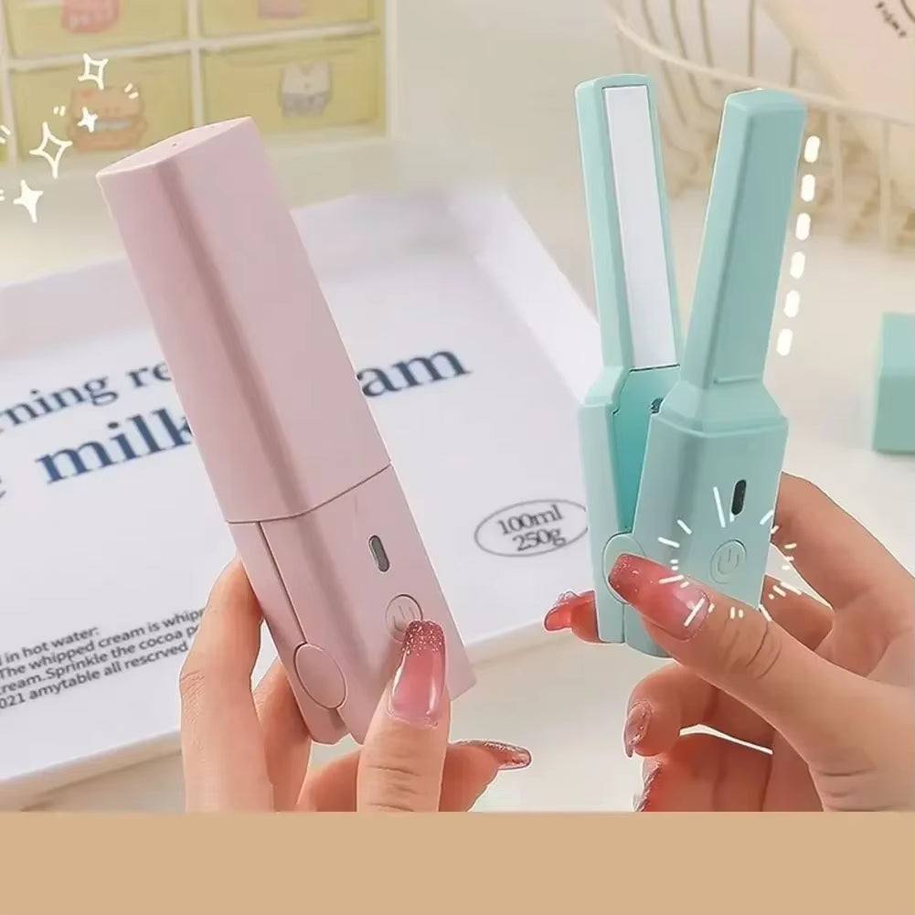 Mini Hair Straightener Clipboard Small Power Plug Curling Hair Straight Hair Girls Air Bangs Portable Hair Straightener