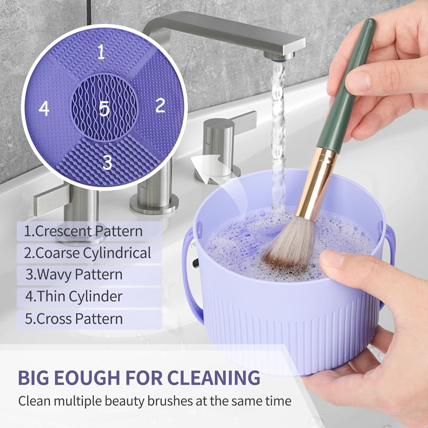 Makeup Brush Cleaner - 3 in 1 Silicone Makeup Brush Cleaner Mat, Makeup Brush Holder Organizer, Cosmetic Brush Dryer for Brushes, Powder Puffs, Sponges (Purple)