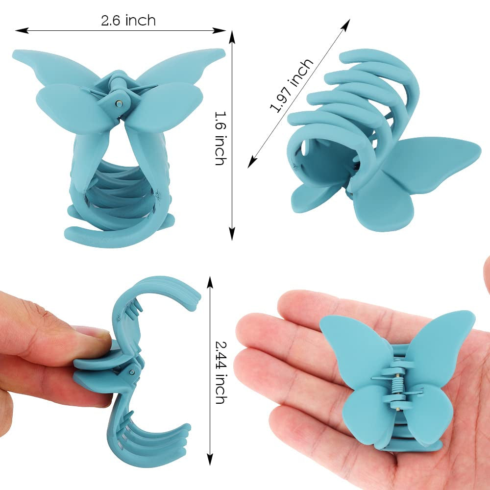 Butterfly Hair Clips - 4 Pcs Cute Non-Slip Clamps with Strong Grip for Women and Girls, 2.6" Matte Jaw Clips for Thin and Medium Hair Accessories