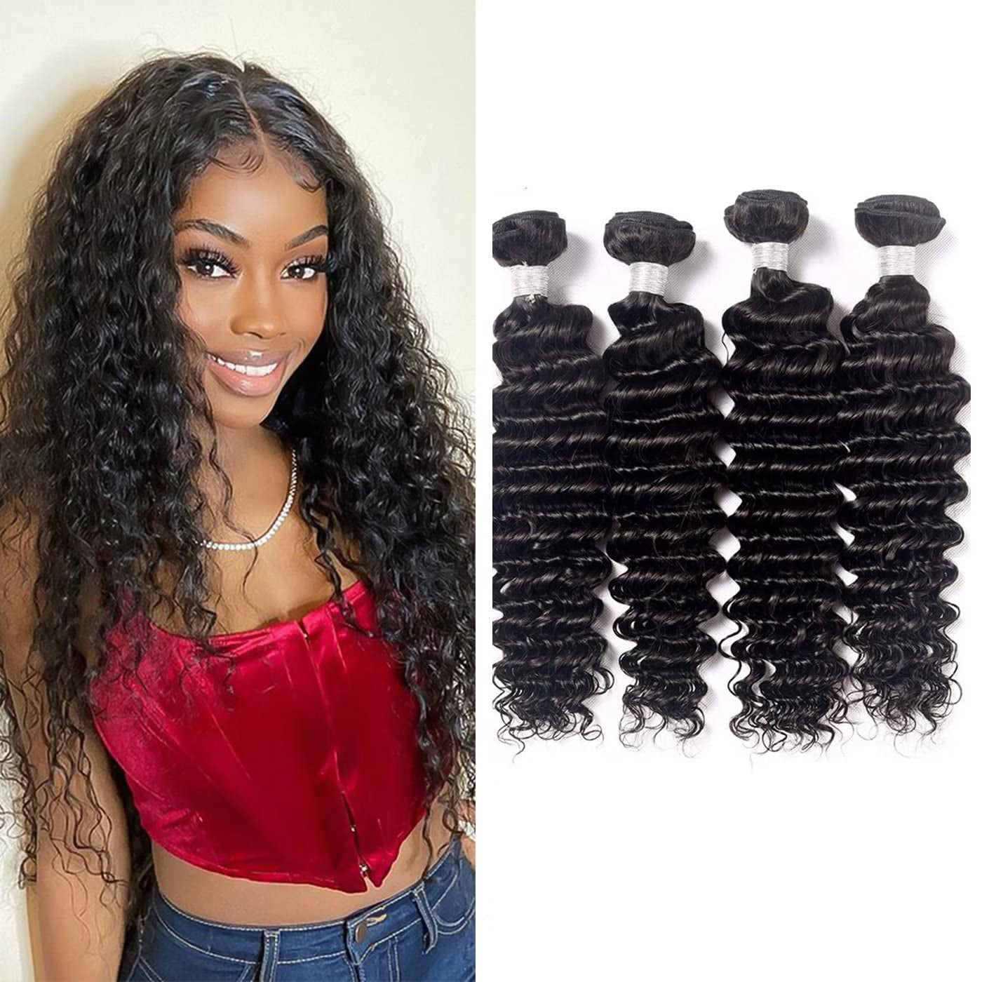 Brazilian Deep Wave Human Hair Bundles (18182020) Deep Wave Hair 4 Bundles Curly Bundles Wet and Wavy Bundles