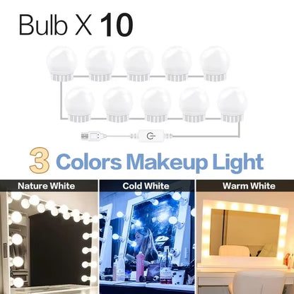 10 LED Detachable Bulbs Professional Makeup Mirror Lamp USB Power Cosmetic Mirror Light Hollywood Dressing Table Vanity Lights