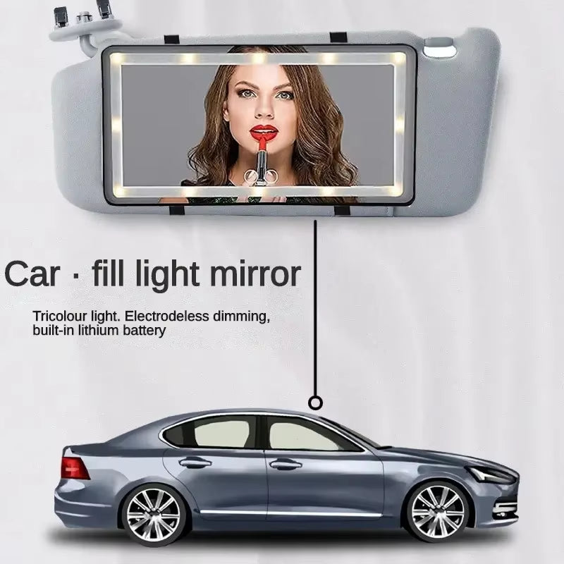 Car Sun Visor Vanity Mirror Cosmetic Mirror Rechargeable 3 Modes Makeup Mirror with Visor 60 Dimmable Clip-On Leds Light