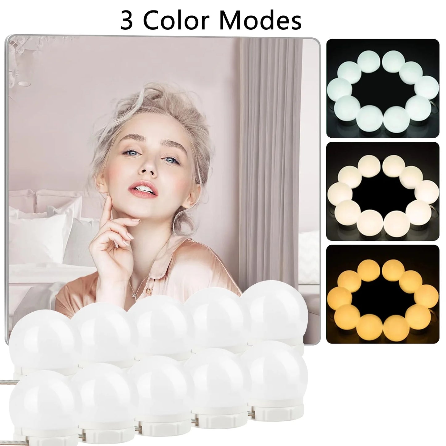 LED Vanity Mirror Lights Kit, Hollywood Style Vanity Lights With10 Dimmable Bulbs, Adjustable Color & Brightness, Power Plug