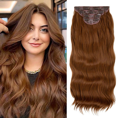 Clip in Wavy Hair Extensions for Women 22 Inch 4PCS Hairpieces Synthetic Long Natural Thick Hair Pieces for Women