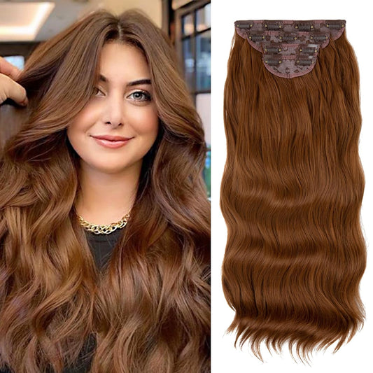 Clip in Wavy Hair Extensions for Women 22 Inch 4PCS Hairpieces Synthetic Long Natural Thick Hair Pieces for Women