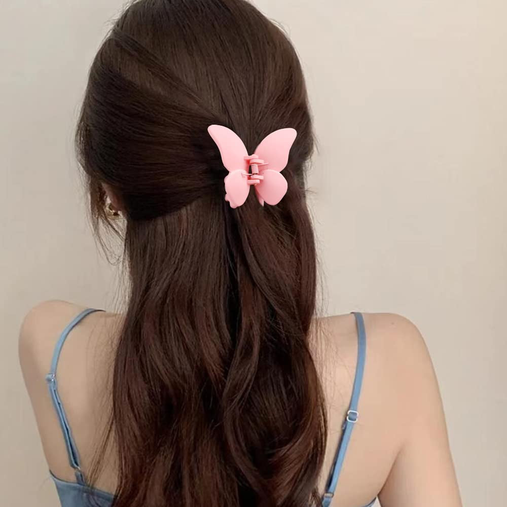 Butterfly Hair Clips - 4 Pcs Cute Non-Slip Clamps with Strong Grip for Women and Girls, 2.6" Matte Jaw Clips for Thin and Medium Hair Accessories