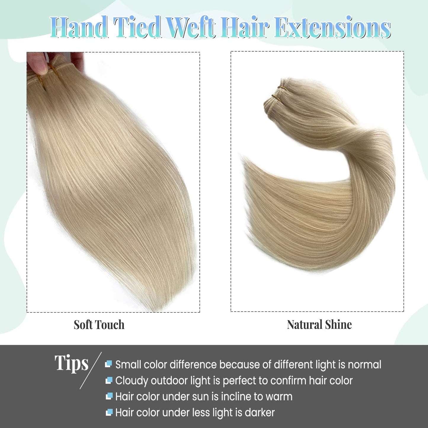 Sew in Hair Extensions Real Human Hair, Blonde Weft Hair Extensions Human Hair Bundles 100G 20 Inch Hand Tied Weft Hair Extensions Human Hair Weft Weave Extensions for Women