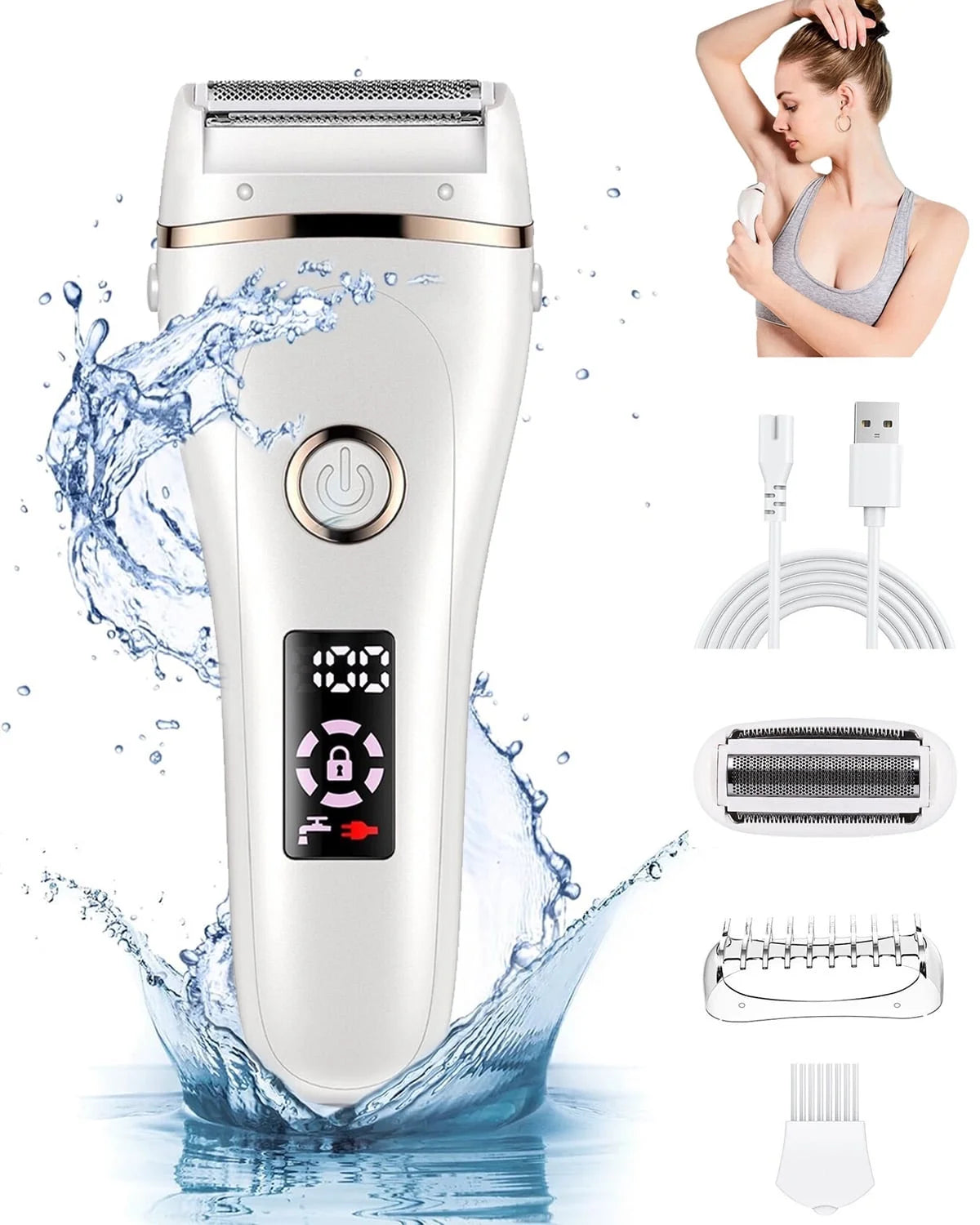 , 3 in 1 Lady Electric Shaver Body Hair Remover, Portable Bikini Trimmer for Leg Arm Armpit Underarms