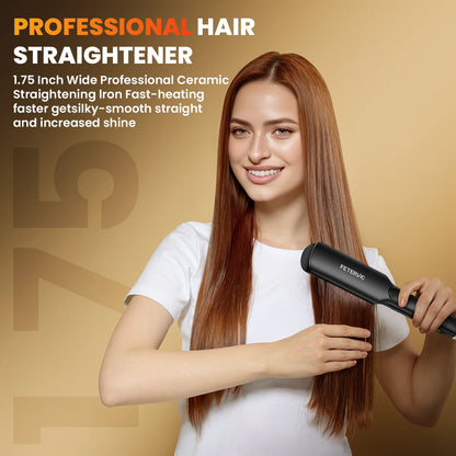 Wide Flat Iron Hair Straightener - 1.75 Inch Professional Hair Styling Tool with 14 Adjustable Temperature Levels, No Snagging, One Step Operation