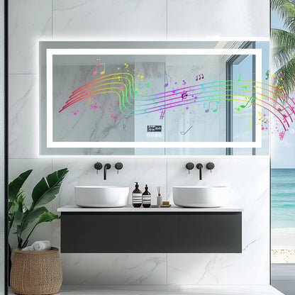 LED Bathroom Mirror with Lights Vanity Make up Mirror Dimmable, Smart Bluetooth Digital Display 3 Colors Memory