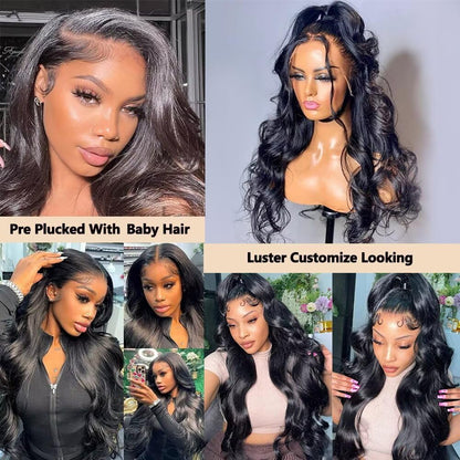 28 Inch Body Wave 13X6 Full Lace Frontal Wigs Human Hair 12A Brazilian Virgin Body Wave 13X6 HD Transparent Lace Front Wigs Human Hair Pre Plucked with Baby Hair Pre Bleached Tiny Knots