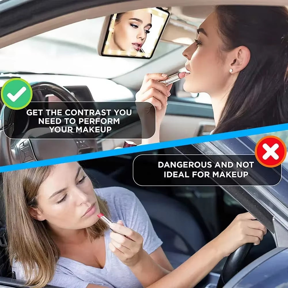 Car Sun Visor Vanity Mirror Cosmetic Mirror Rechargeable 3 Modes Makeup Mirror with Visor 60 Dimmable Clip-On Leds Light