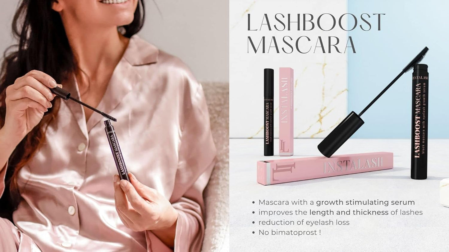 Lashboost Mascara with Lash Growth Serum | Advanced Eyelash Enhancing Serum Infused Black Mascara | Eyelash Treatment Helps Boost Lash Length, Volume & Definition 10Ml