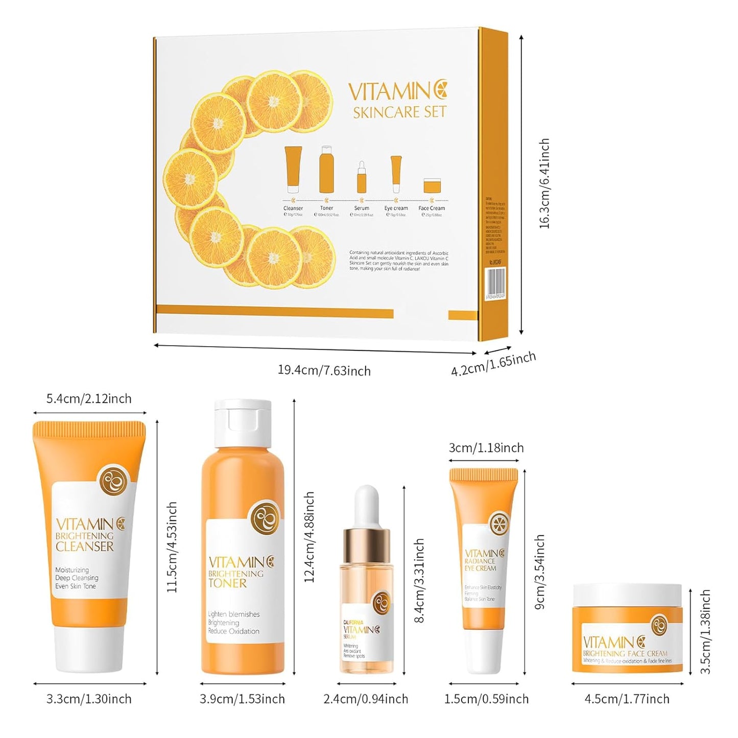 5 Piece Face Skin Care Set for Women, Vitamin C Skincare Gift Set for Teenage Girls, Facial Hydrating Kit with Cleanser, Toner, Face Serum, Eye Cream, Face Cream, Travel Size Skin Care Sets & Kits