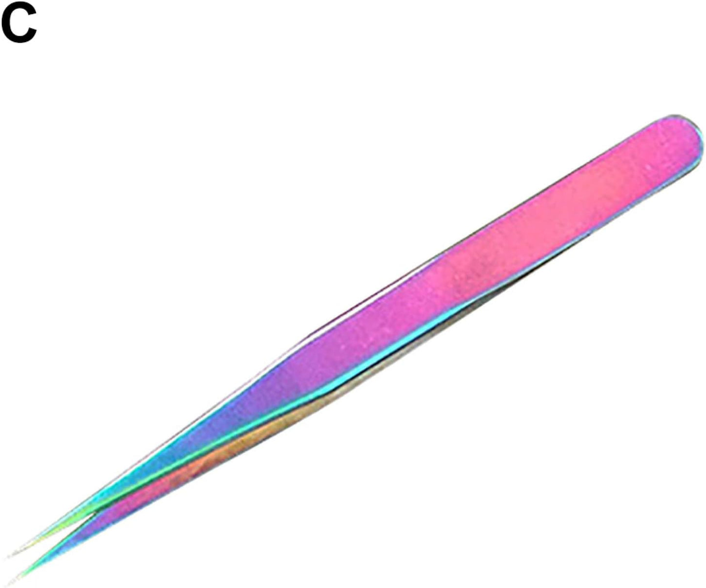 Tweezers, Stainless Steel Dazzling Makeup Eyelashes Home Tool Clip Precision Repair Tool - Multicolor E