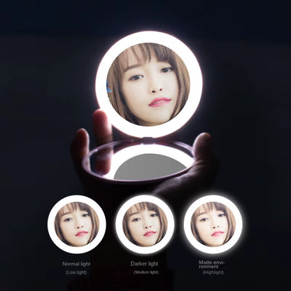 Mini Portable Folding Travel Mirror LED Light Makeup Mirror Compact Mirror 10X Magnification 2-Sided Beauty Makeup round Mirror