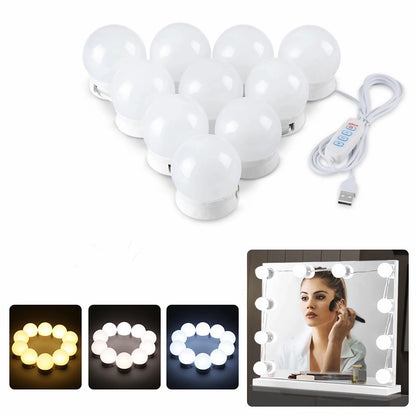 Vanity Mirror Light Bulbs, 10 Dimmable LED Bulbs, 3 Modes, Hollywood Style Makeup Bulbs