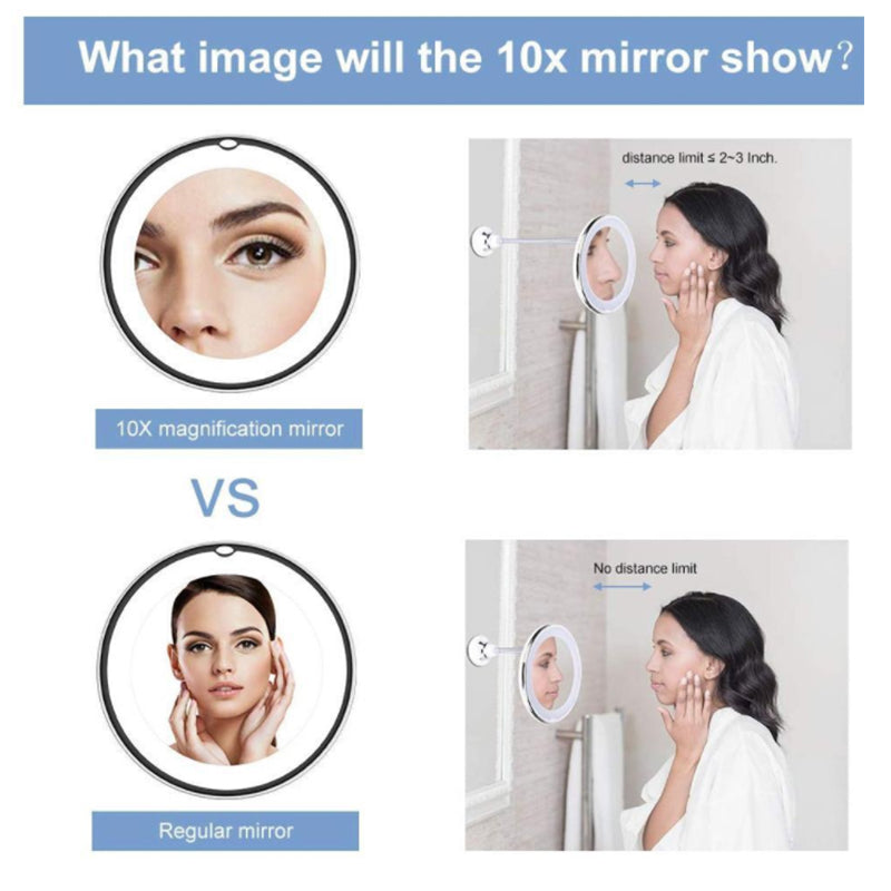 360 Swivel 10X Magnifying Bright LED Lighted Makeup Mirror