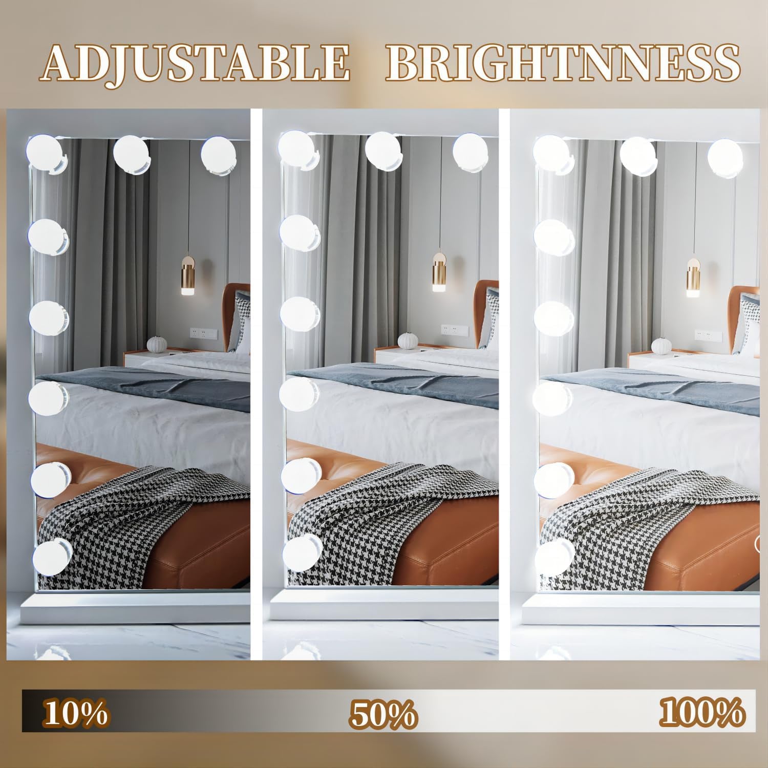 Vanity Mirror with Lights,Makeup Mirror with Lights with 17 Dimmable LED Bulbs, 3 Color Lighting Modes Detachable 10X Magnification Mirror Touch Control, 23.6X19,7 Inch, White