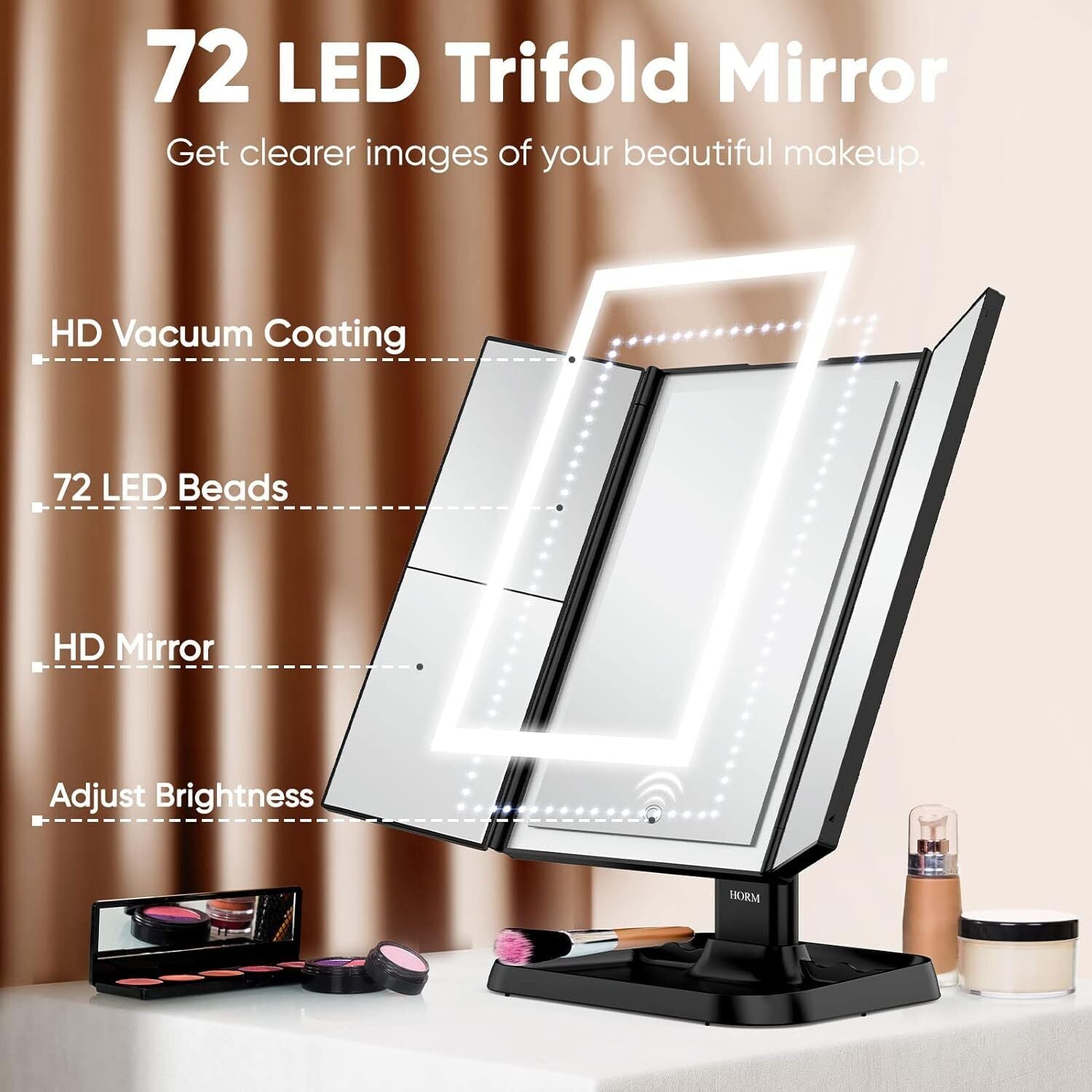 Makeup Mirror Vanity Mirror with Lights - 3 Color Lighting Modes 72 LED Trifold