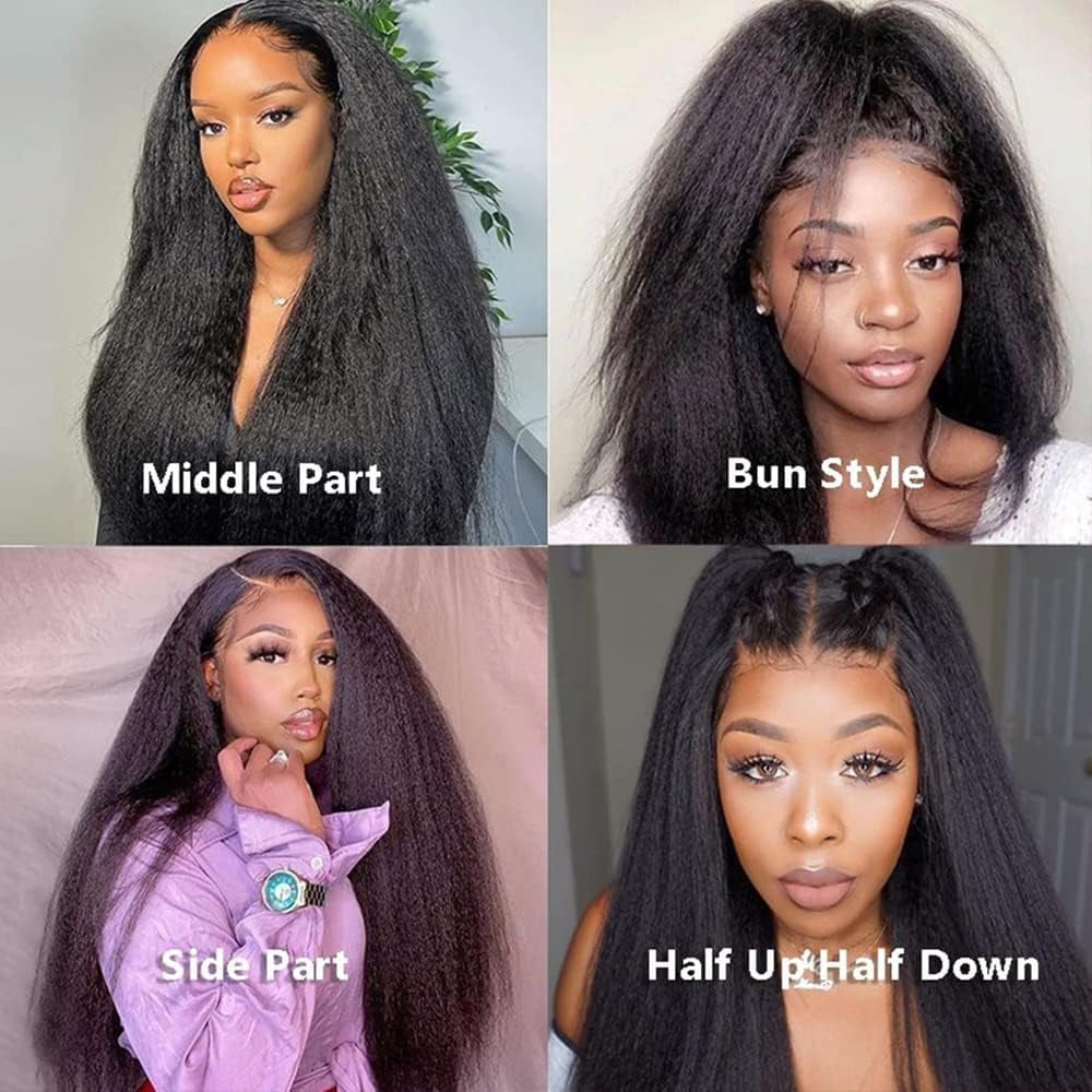 Wear and Go Glueless Wig 180% Density Kinky Straight 5X5 Hd Lace Closure Wigs Human Hair for Beginners Glueless Wigs Human Hair Pre Plucked Pre Cut Lace for Black Women Natural Color 30Inch