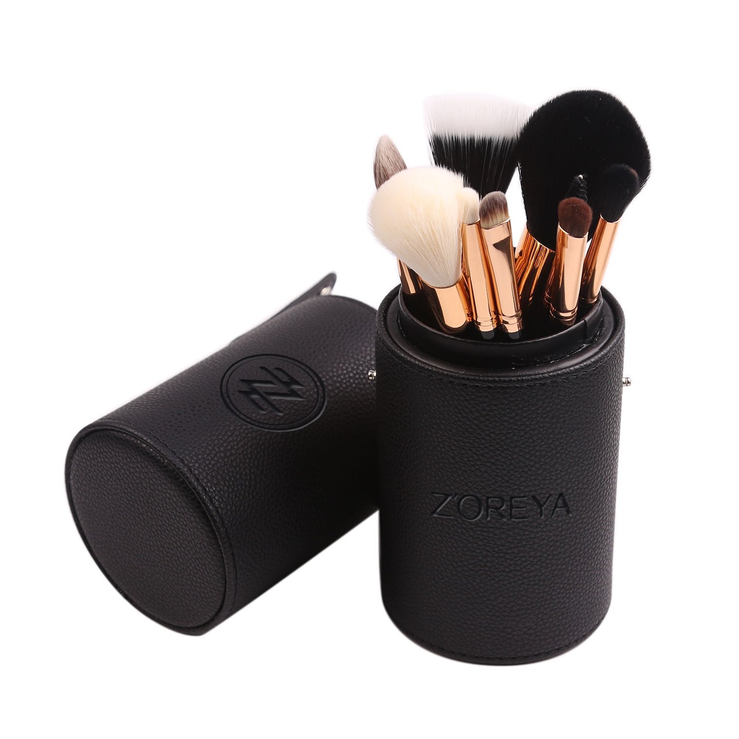 Premium Travel Makeup Brush Set 12 Pieces Essential Cosmetic Tools Synthetic Hair Foundation Powder Eye Cosmetic Brushes with Black Holder