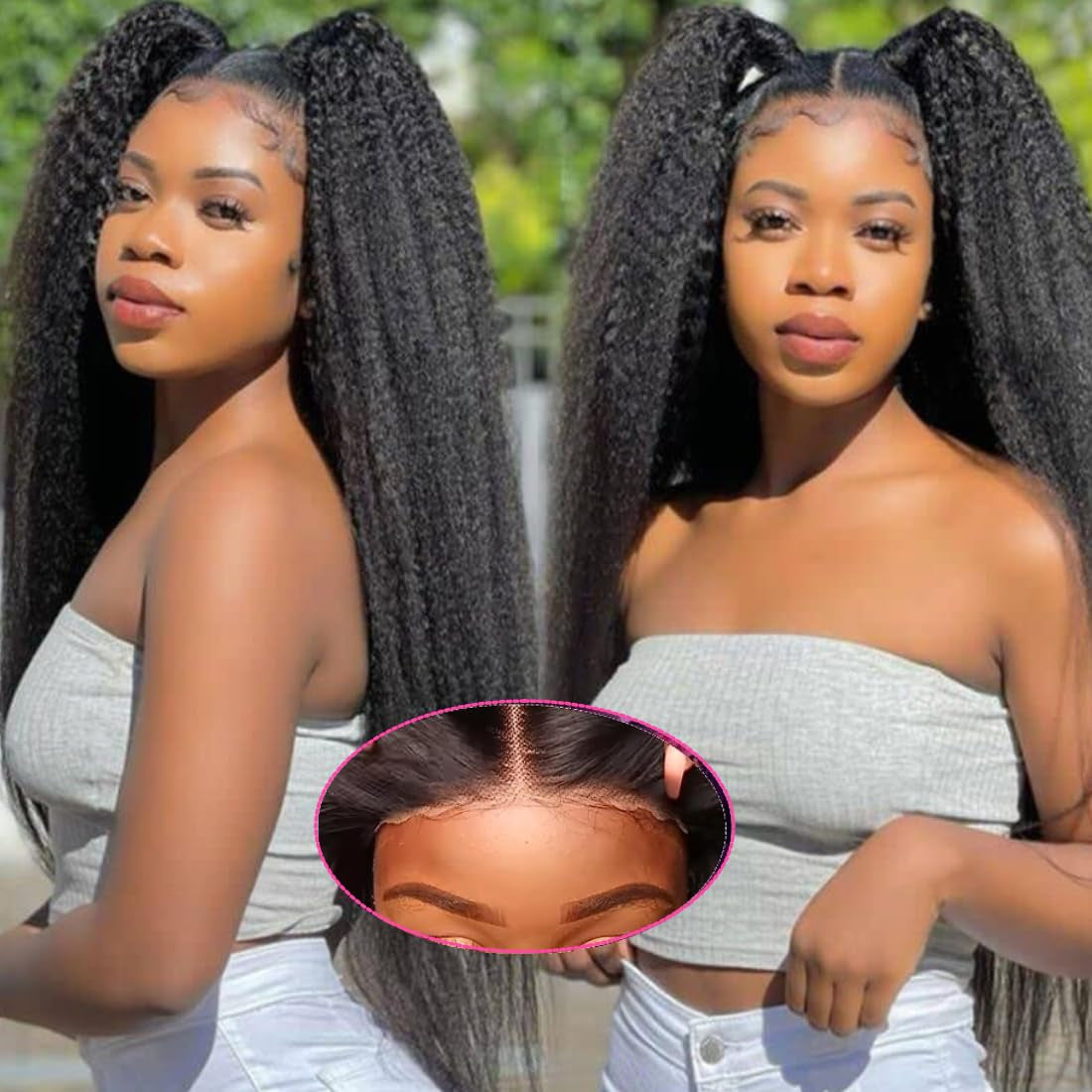 Wear and Go Glueless Wig 180% Density Kinky Straight 5X5 Hd Lace Closure Wigs Human Hair for Beginners Glueless Wigs Human Hair Pre Plucked Pre Cut Lace for Black Women Natural Color 30Inch