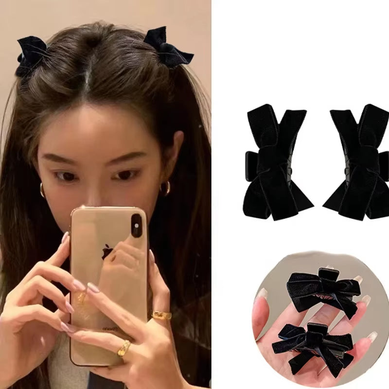 Sweet Bow Bangs Side Claw Small Hair Claw Princess Velvet Bow Hair Clip Claw Clamp Headwear Girl Women Korean Hair Styling Tools