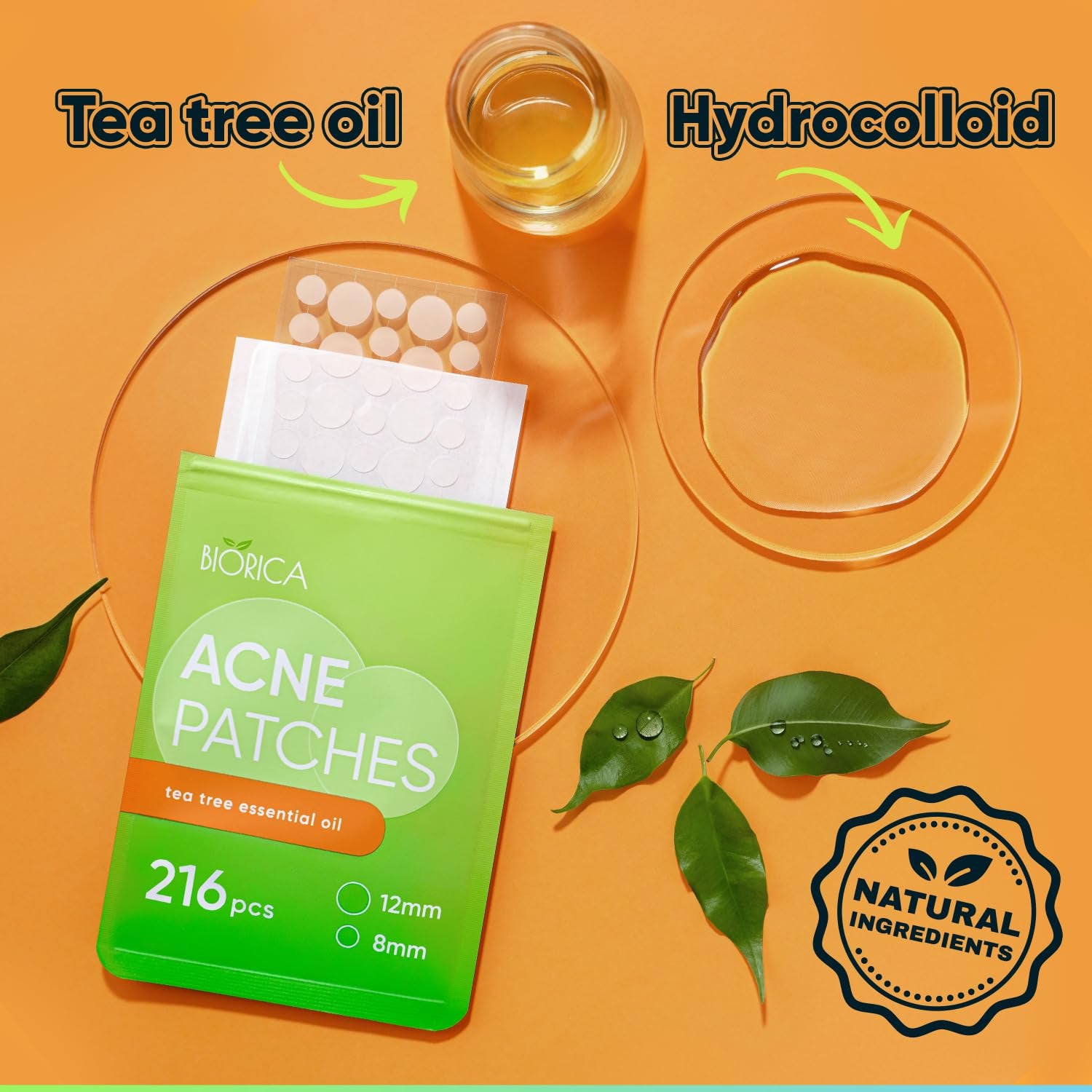 Pimple Patches for Face with Tea Tree Oil 216 Pcs. Hydrocolloid Acne Pimple Patches. Blemish Patches, Acne Dots, Pimple Stickers, Acne Patch and Pimple Patch