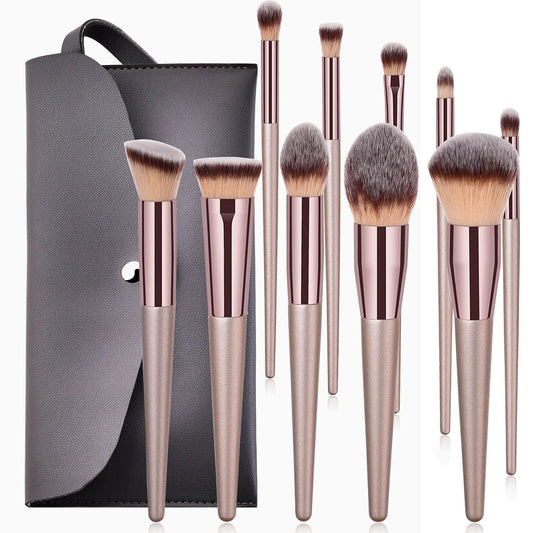 Makeup Brushes, 10 Pcs Make up Brush Premium Synthetic Makeup Brushes Set Professional Face Powder Eye Makeup Brushes Blending Makeup Brush Set with Makeup Bag Graduation Gift (Champagne) (10Set+1)