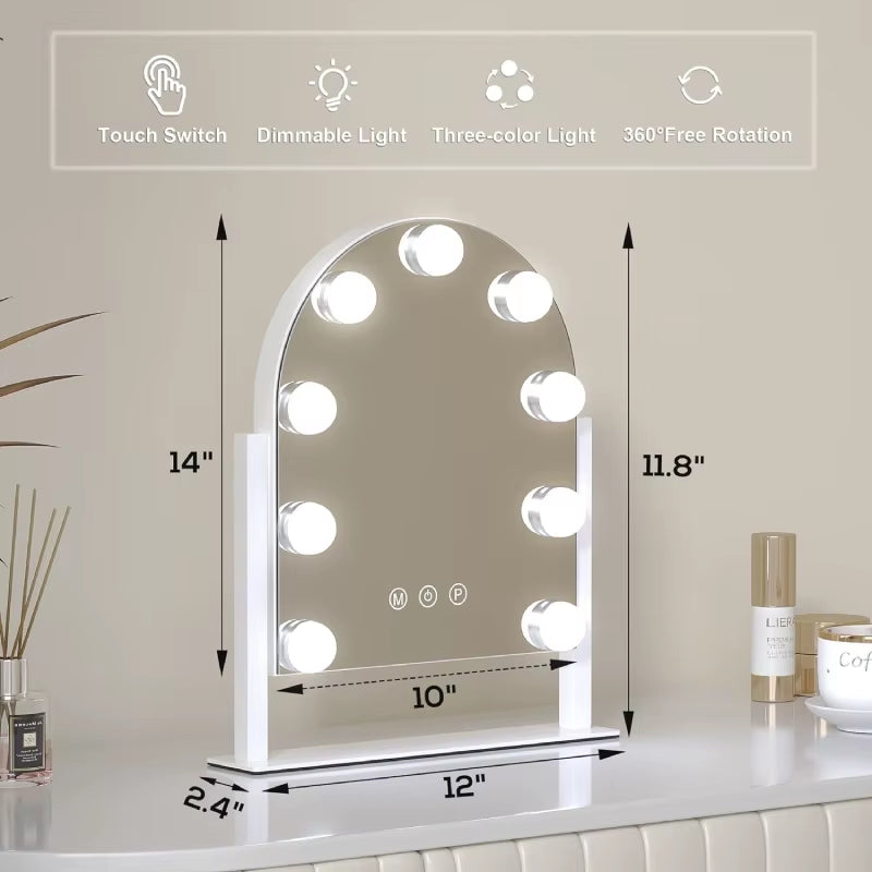 Makeup Mirror with Lights, Vanity Mirror with Lights, Lighted Makeup Mirror, 3 Color Modes, Dimmable Light,360° Rotation