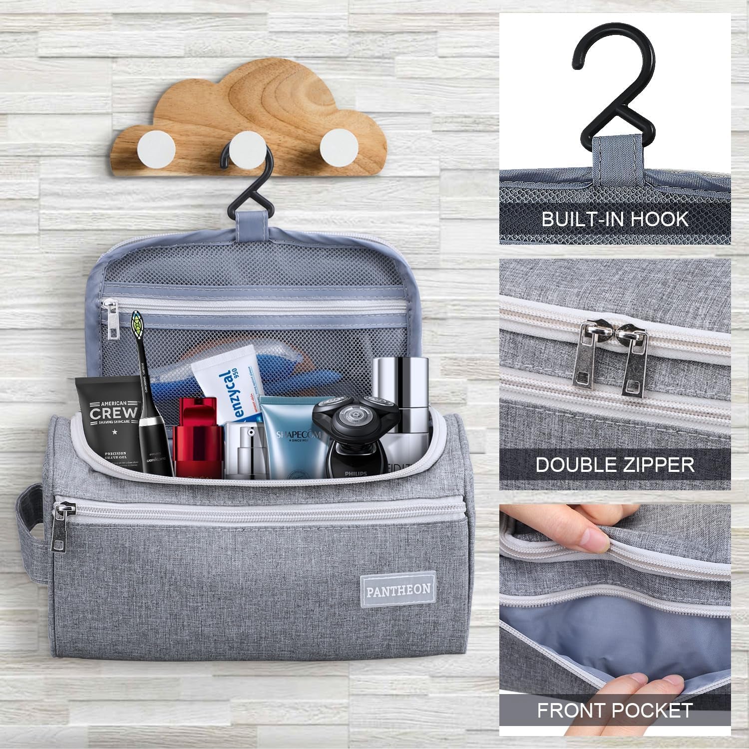 Travel Toiletry Bag for Men and Women, Travel Bag for Toiletries, Valentines Day Gifts for Men, Travel Bathroom Bag, Mens Travel Bag Hanging Toiletry Organizer Toiletry Kit (Gray)