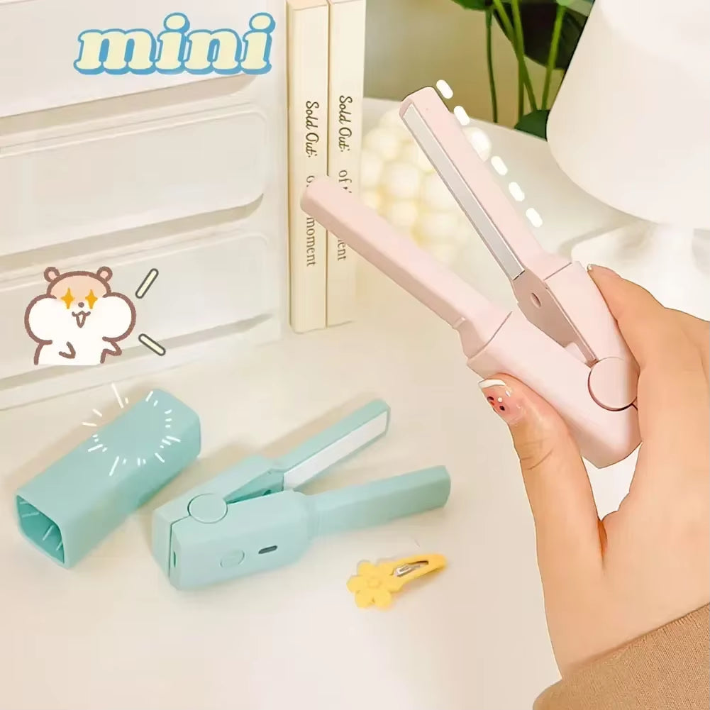 Mini Hair Straightener Clipboard Small Power Plug Curling Hair Straight Hair Girls Air Bangs Portable Hair Straightener