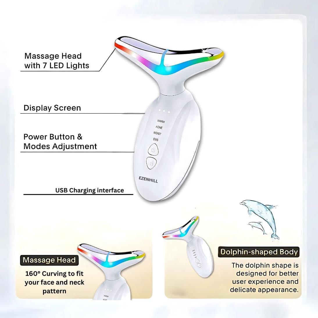 Led Facial Sculptor Red Light Therapy for Face and Neck Lift Device Facial Massager, Face Sculpting Tool with 4 Modes and 7 Colors Home Neck Tightening Device for Skin Care