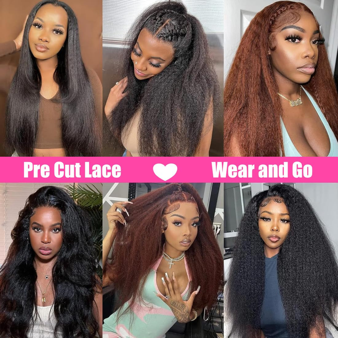 Wear and Go Glueless Wig 180% Density Kinky Straight 5X5 Hd Lace Closure Wigs Human Hair for Beginners Glueless Wigs Human Hair Pre Plucked Pre Cut Lace for Black Women Natural Color 30Inch