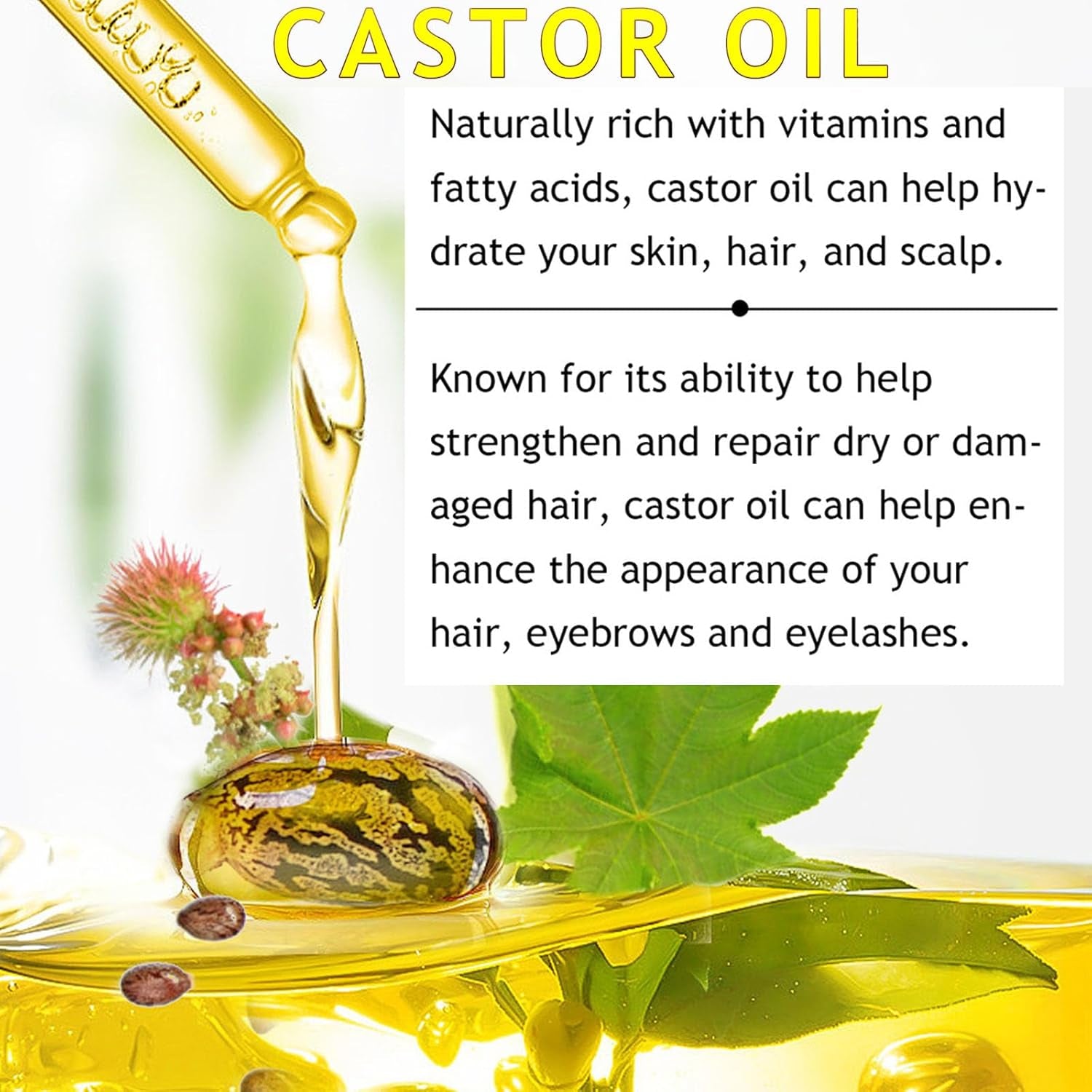 Castor Oil for Eyelashes Growth, 100% Organic Pure, with Mascara Tube, Serum for Long Thick Eyelashes, Hair Growth, Face and Body Skin Moisturizer, Nail Care, Travel Friendly