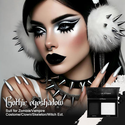 Black and White Makeup Palette, Halloween Black White Gothic Foundation & Eye Shadow Kit, Pressed Powder Makeup Matte Finish for Smokey Eyes, High-Pigment Face Paint, Cosplay & Costume Makeup