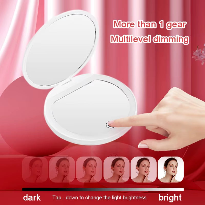 Mini Portable Folding LED Makeup Mirror with LED Light, Folding Travel Mirror, Compact Makeup Mirror, Handheld LED Light, 10X Ma