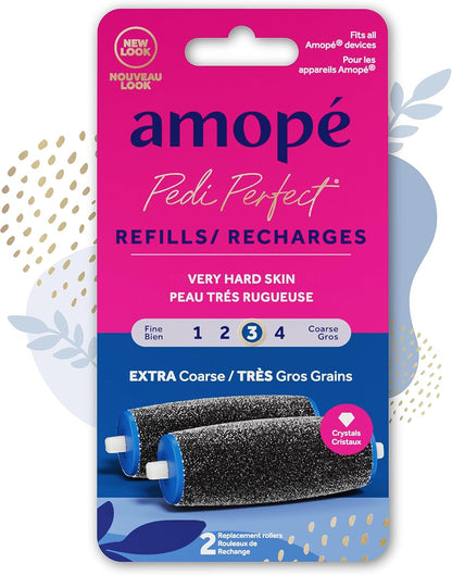 Amopé Pedi Perfect Electric Callus Remover Foot File Roller Head Refills, with Diamond Crystals, Removes Hard & Dead Skin, Extra Coarse for Very Hard Skin – 2 Count